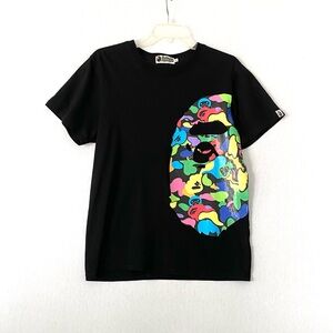 Bape Black Short Sleeve Tee with Vibrant Cameo Head Graphics